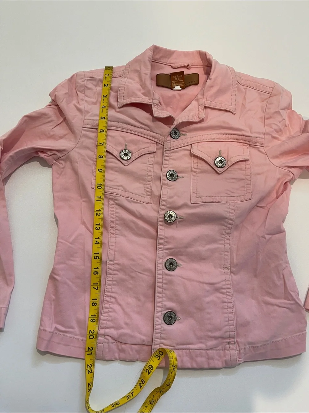 Christopher Blue Pink Cropped Denim Jacket